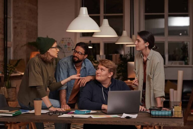 Team collaborating on a software project