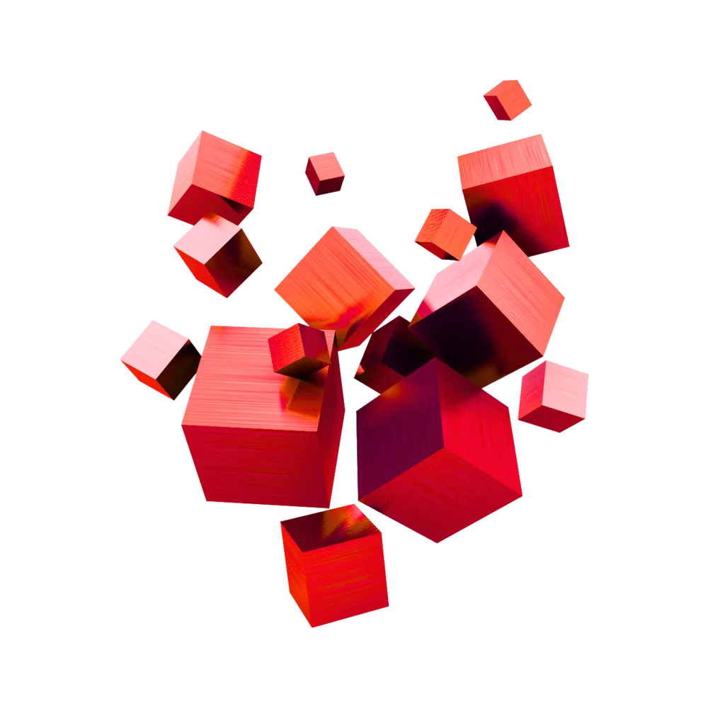 Red 3D cubes - Three Circle brand graphic