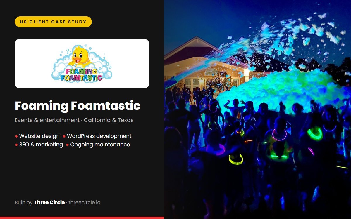 Foaming Foamtastic foam party website designed and built by Three Circle